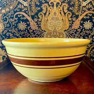 Vintage Farmhouse Weeler Yellow Ware Rare Brown Stripes Large Mixing Bowl